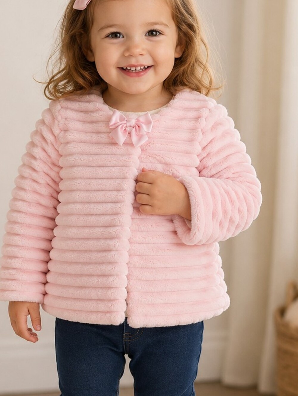 Little Me Baby Girl Ribbed Plush Pink Jacket w/ Bow Sz 2T  Holiday Photos Dress